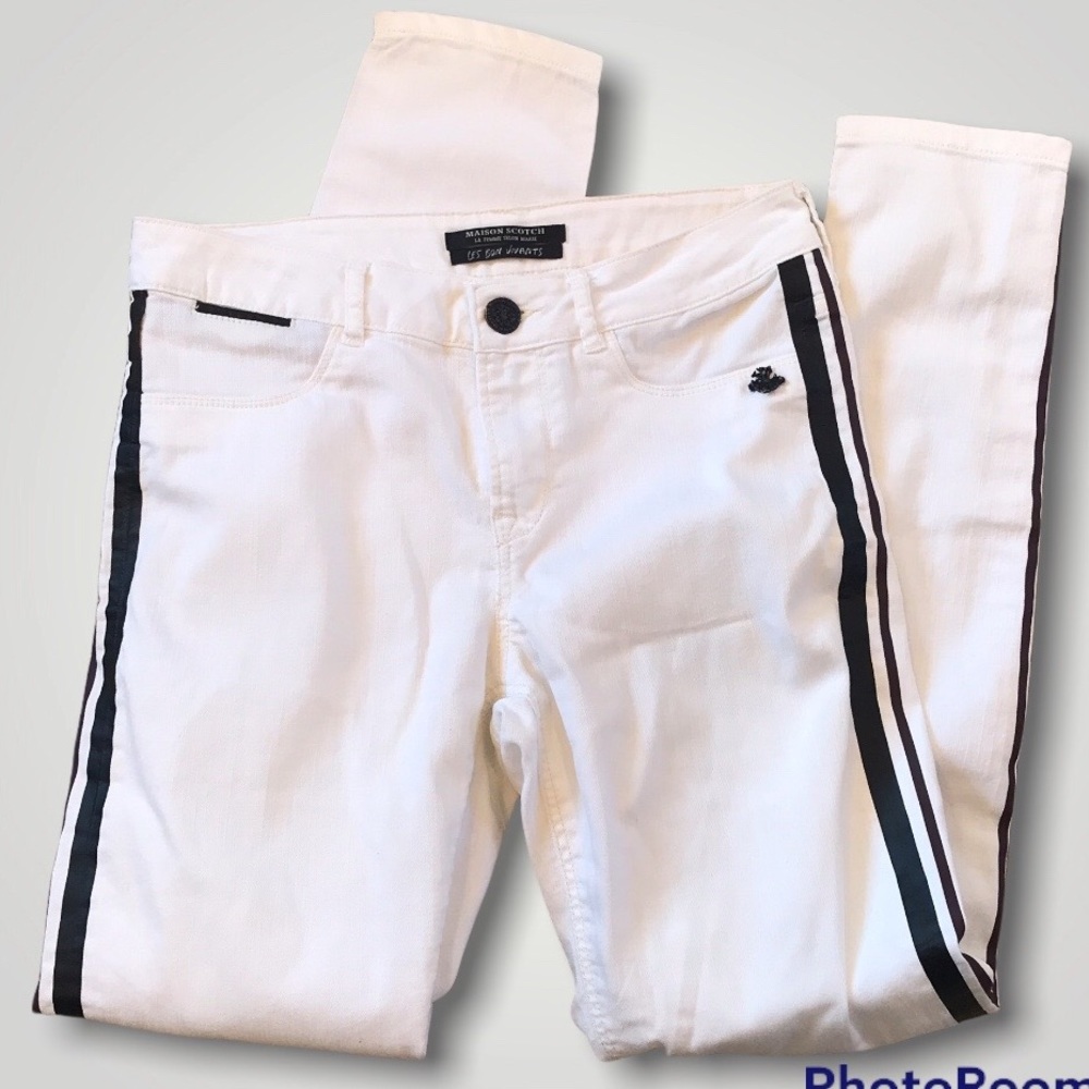 MAISON SCOTCH tuxedo stripe white skinny jeans Le Bon Vivants